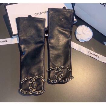 Chanel Lambskin Fingerless Long Gloves Black 2023 1206 (XMN-231206055)