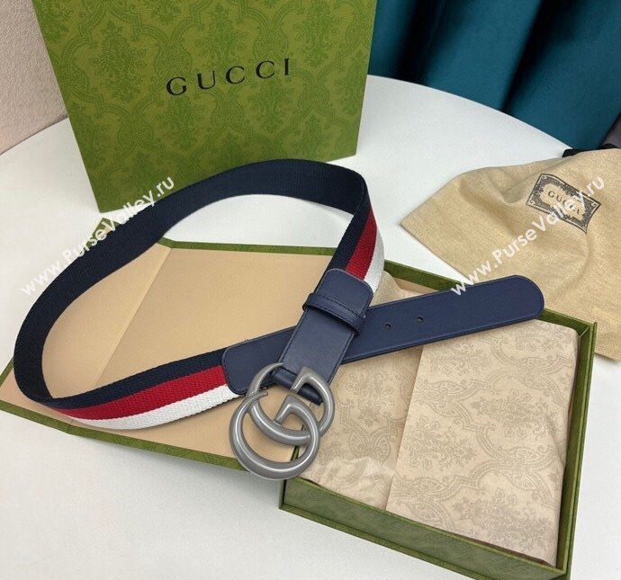 Gucci GG Belt 3.8cm in Leather and Web Fabric 2023 1207 (99-231207055)