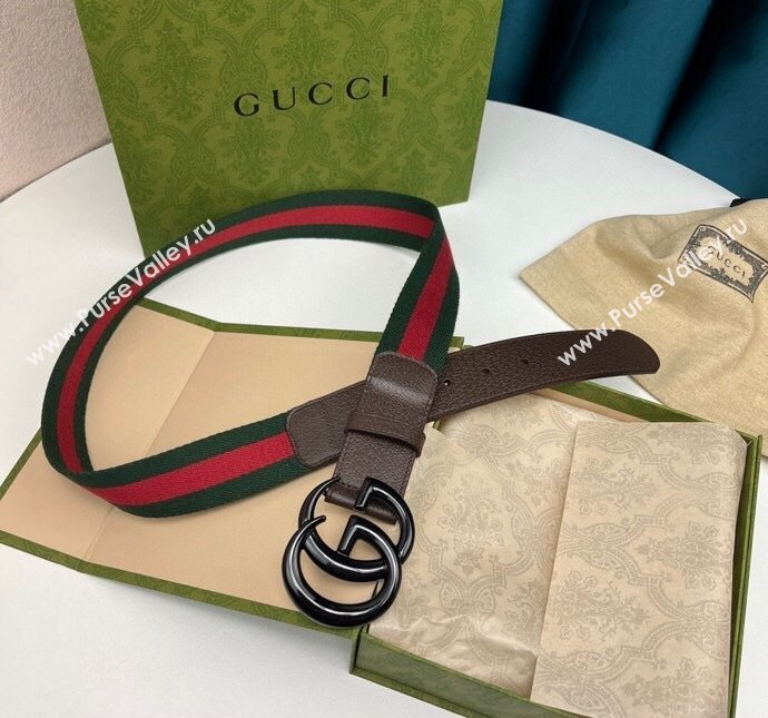 Gucci GG Belt 3.8cm in Leather and Web Fabric 2023 1207 (99-231207055)