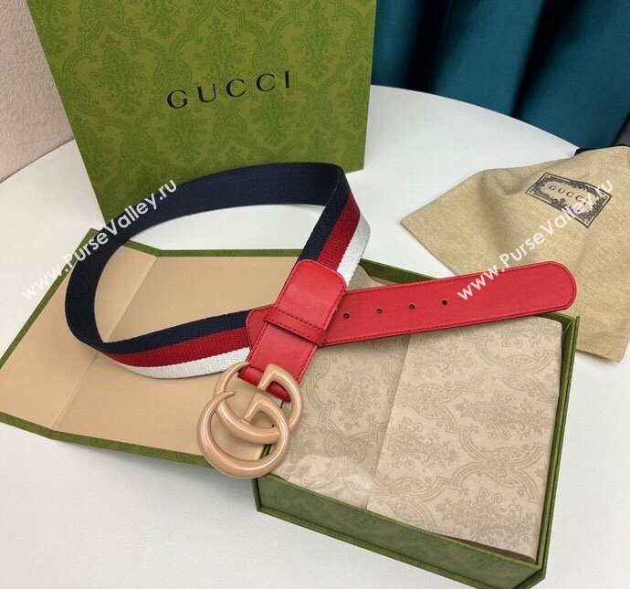 Gucci GG Belt 3.8cm in Leather and Web Fabric 2023 1207 (99-231207055)