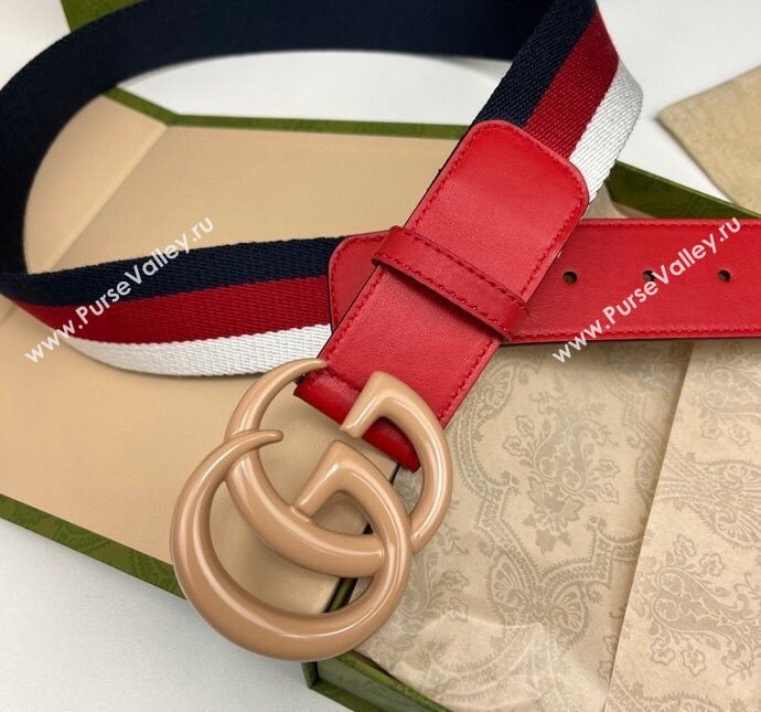 Gucci GG Belt 3.8cm in Leather and Web Fabric 2023 1207 (99-231207055)