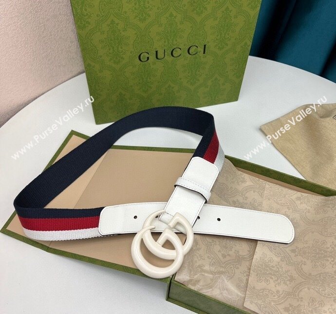 Gucci GG Belt 3.8cm in Leather and Web Fabric 2023 1207 (99-231207055)