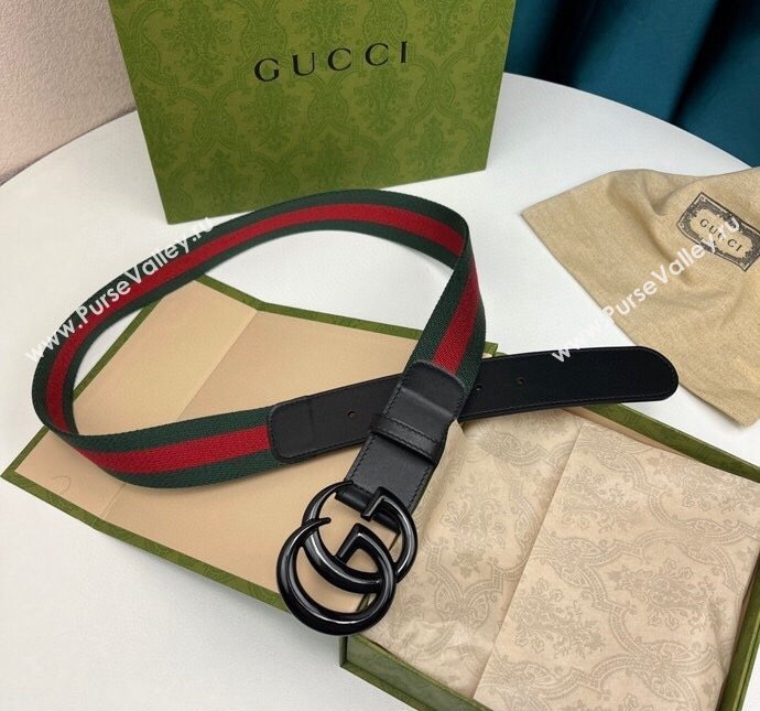 Gucci GG Belt 3.8cm in Leather and Web Fabric 2023 1207 (99-231207055)