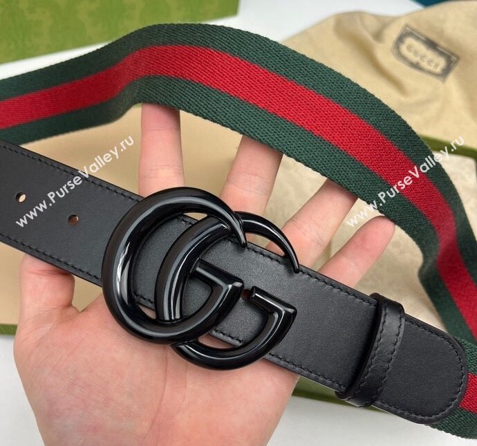 Gucci GG Belt 3.8cm in Leather and Web Fabric 2023 1207 (99-231207055)