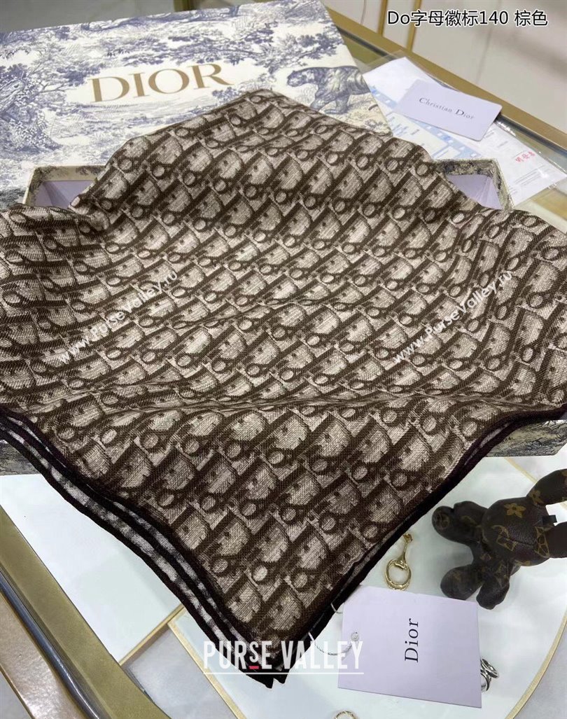 Dior Oblique Cashmere Square Shawl Scarf 140cm Brown 2023 1206 (WTZ-231206090)