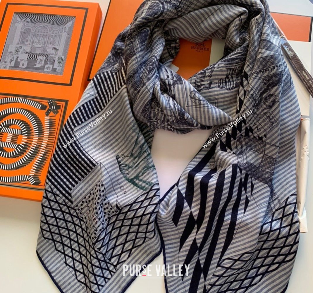 Hermes Cashmere Silk Sqaure Shawl Scarf 140cm Theater Blue H112140 2023 TOP (WNS-231206093)