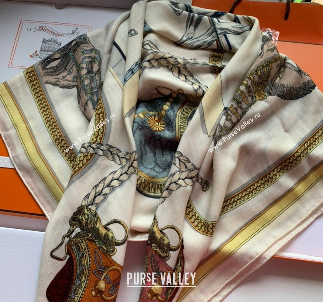 Hermes Cashmere Silk Sqaure Shawl Scarf 140cm FEAST White H112140 2023 TOP (WNS-231206095)