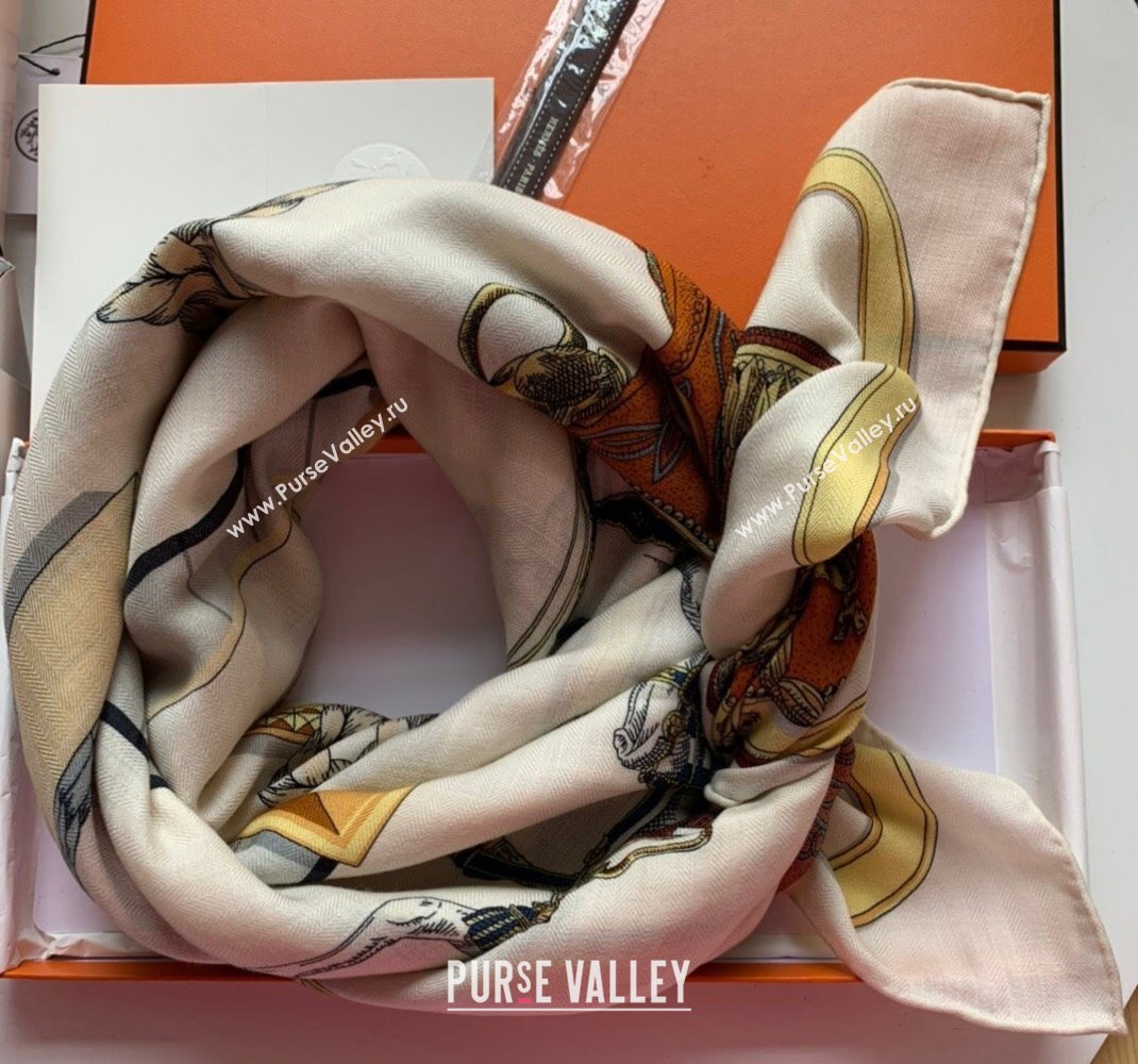 Hermes Cashmere Silk Sqaure Shawl Scarf 140cm FEAST White H112140 2023 TOP (WNS-231206095)