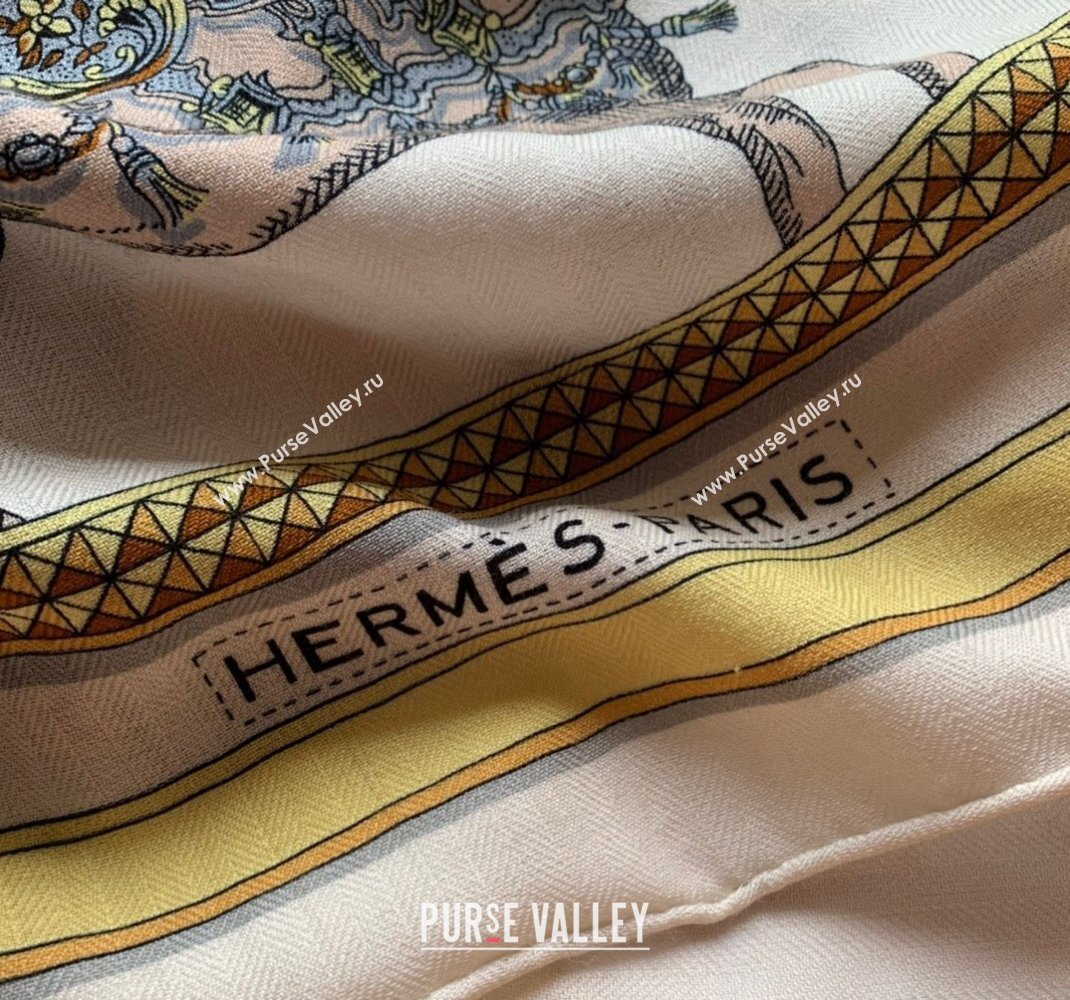 Hermes Cashmere Silk Sqaure Shawl Scarf 140cm FEAST White H112140 2023 TOP (WNS-231206095)