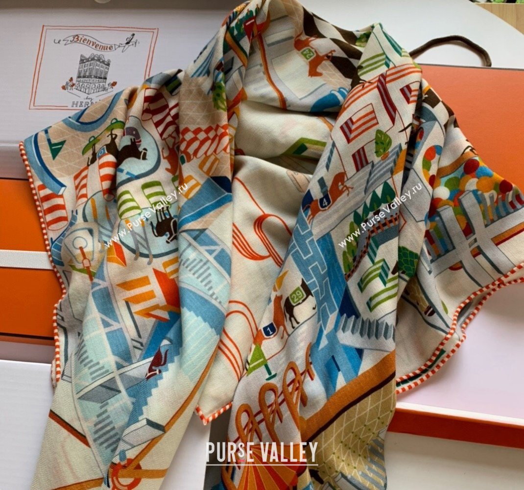 Hermes Cashmere Silk Sqaure Shawl Scarf 140cm CLUB Orange H112140 2023 TOP (WNS-231206098)