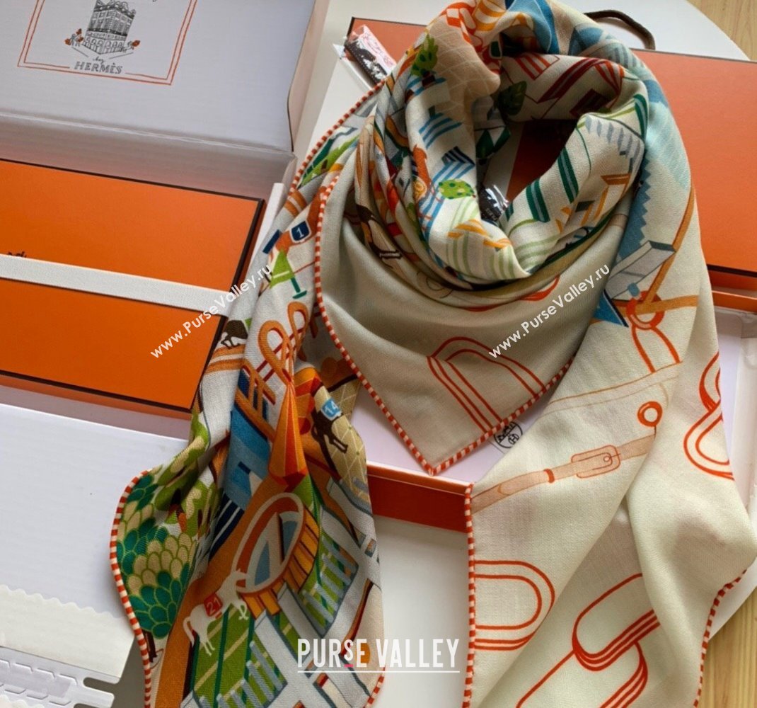 Hermes Cashmere Silk Sqaure Shawl Scarf 140cm CLUB Orange H112140 2023 TOP (WNS-231206098)