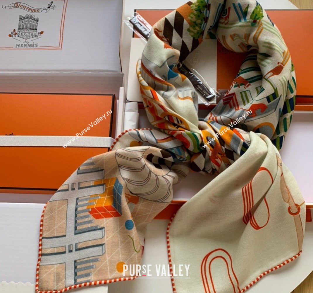 Hermes Cashmere Silk Sqaure Shawl Scarf 140cm CLUB Orange H112140 2023 TOP (WNS-231206098)