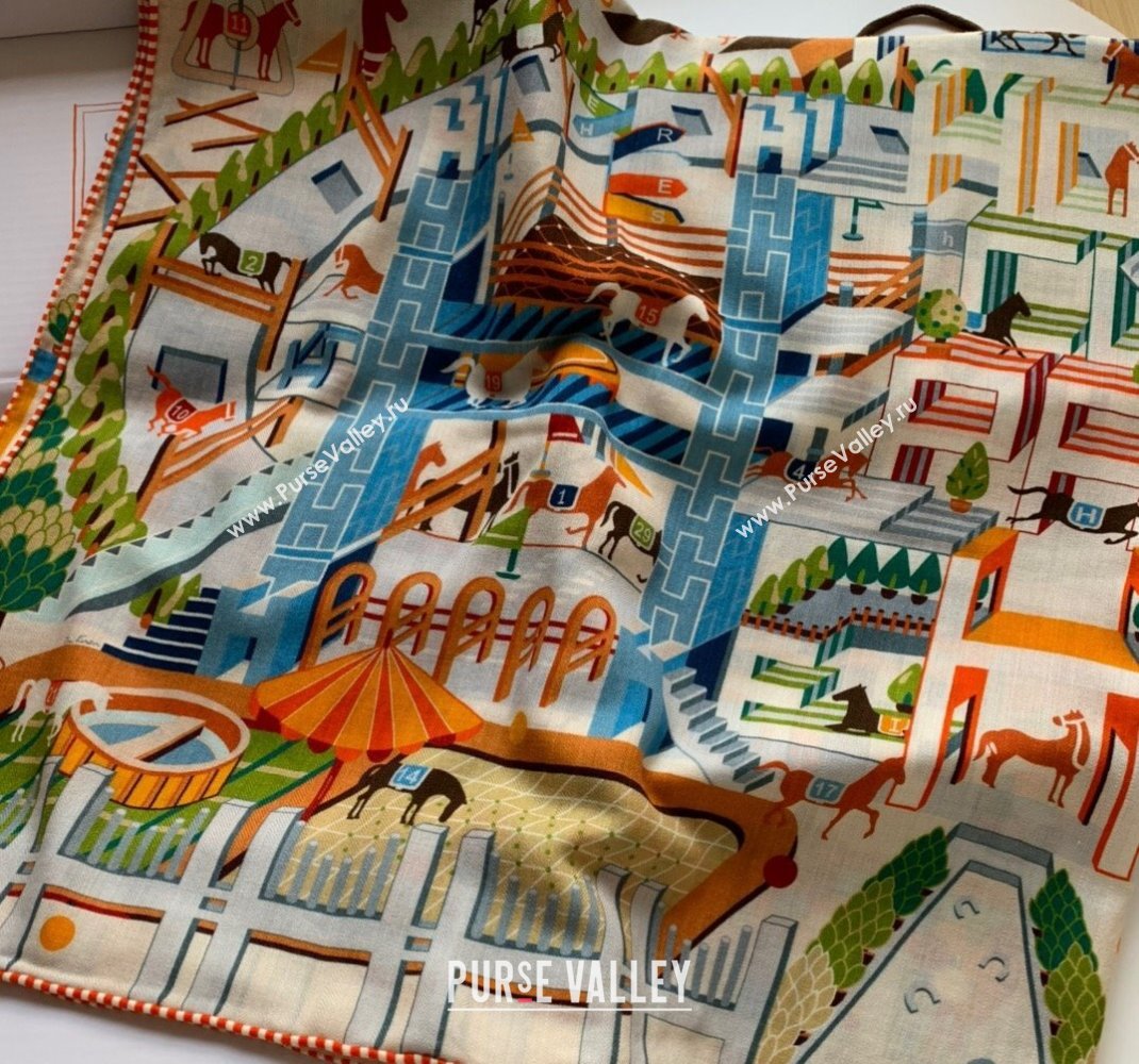 Hermes Cashmere Silk Sqaure Shawl Scarf 140cm CLUB Orange H112140 2023 TOP (WNS-231206098)