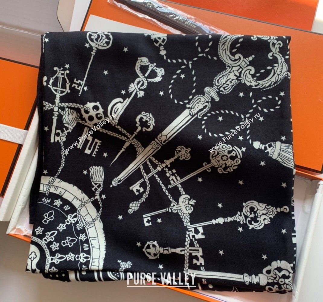 Hermes Cashmere Silk Sqaure Shawl Scarf 140cm KEY Black H112140 2023 TOP (WNS-231206104)