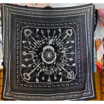 Hermes Cashmere Silk Sqaure Shawl Scarf 140cm KEY Black H112140 2023 TOP (WNS-231206104)