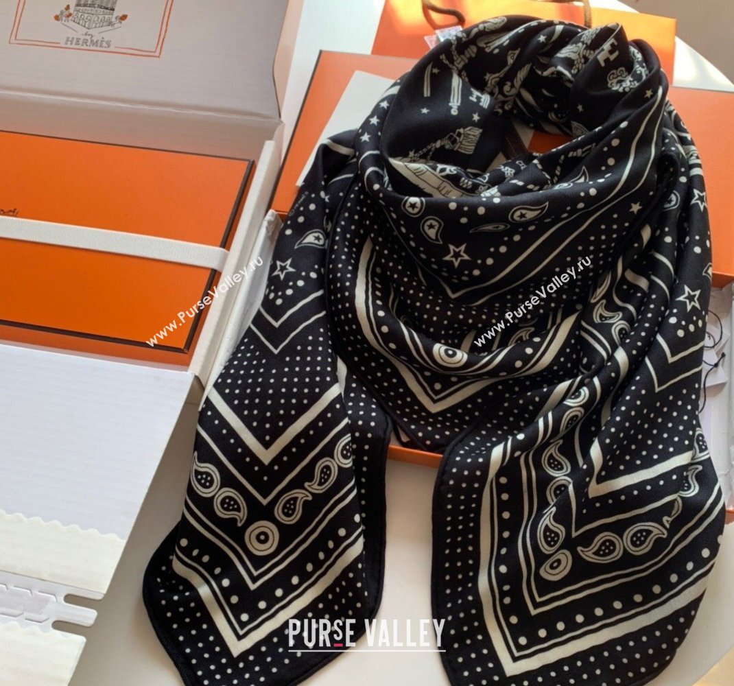 Hermes Cashmere Silk Sqaure Shawl Scarf 140cm KEY Black H112140 2023 TOP (WNS-231206104)