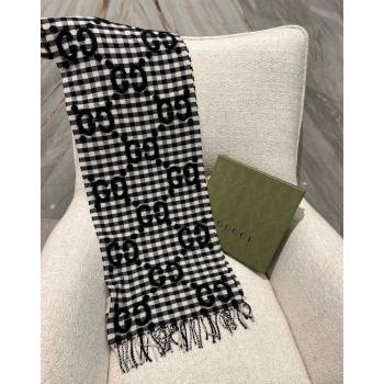 Gucci GG Check Wool Scarf 35x240cm Black 2023 644365 (WNS-231206106)