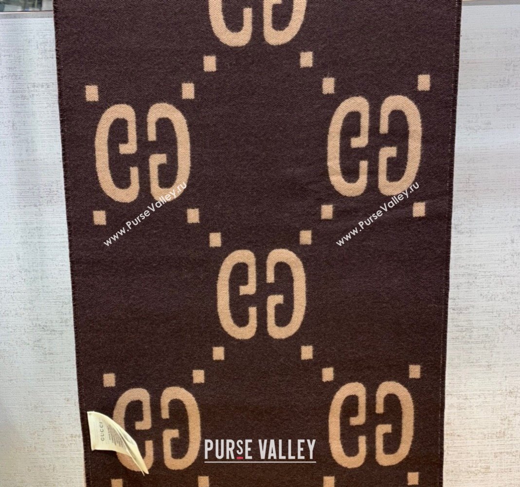 Gucci Jumbo GG Wool Scarf 35x190cm Brown 2023 1206 (WNS-231206108)