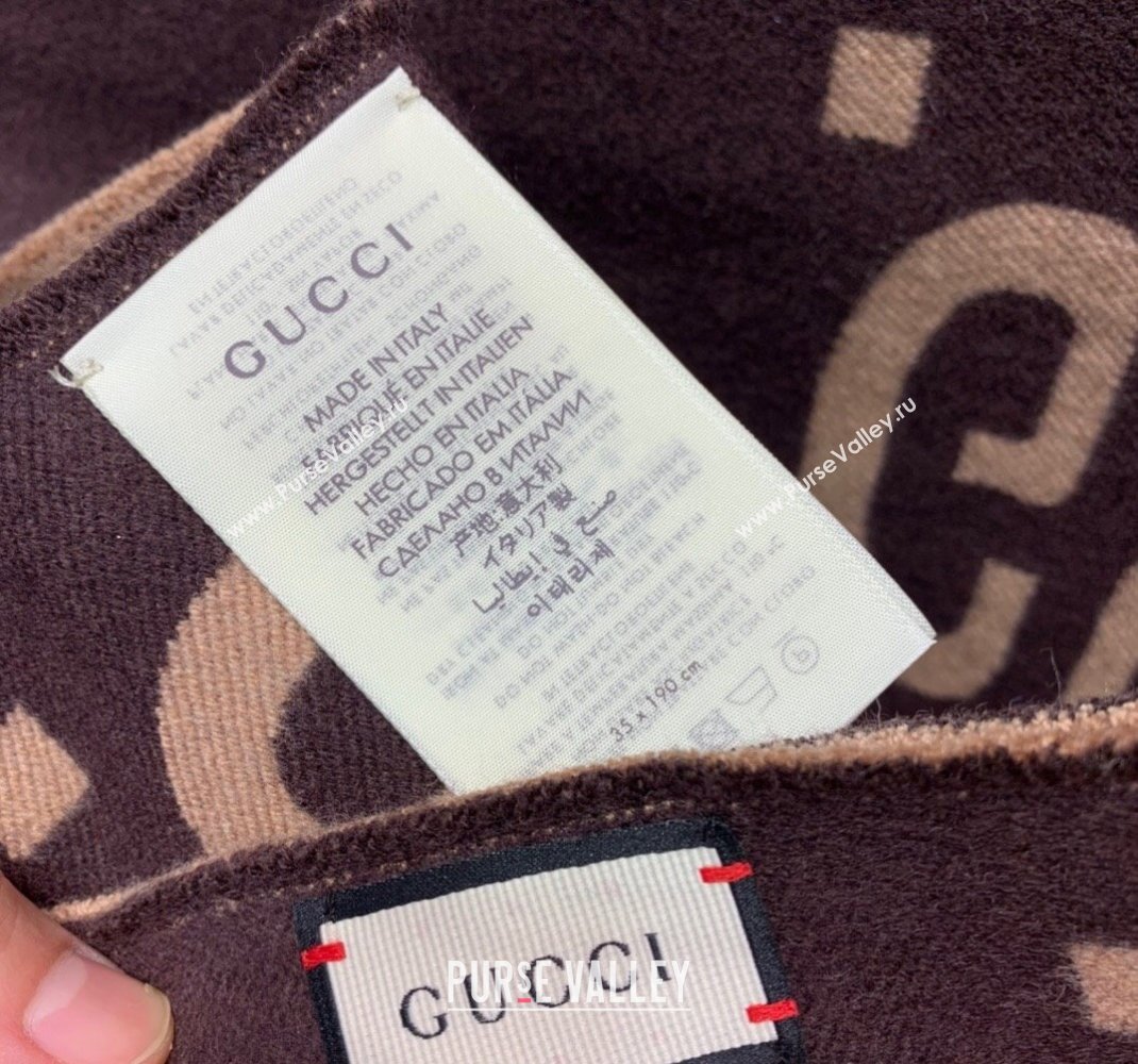 Gucci Jumbo GG Wool Scarf 35x190cm Brown 2023 1206 (WNS-231206108)