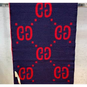 Gucci Jumbo GG Wool Scarf 35x190cm Blue/Red 2023 1206 (WNS-231206109)