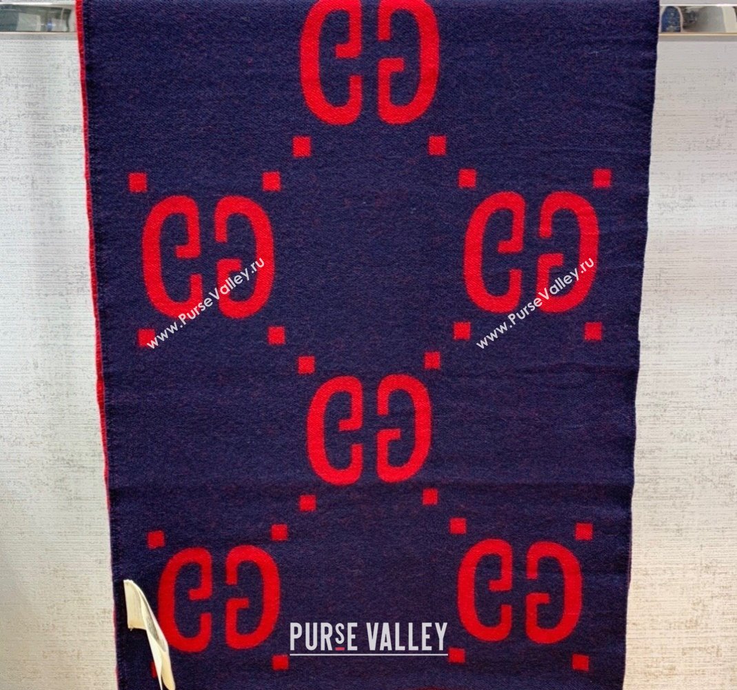 Gucci Jumbo GG Wool Scarf 35x190cm Blue/Red 2023 1206 (WNS-231206109)