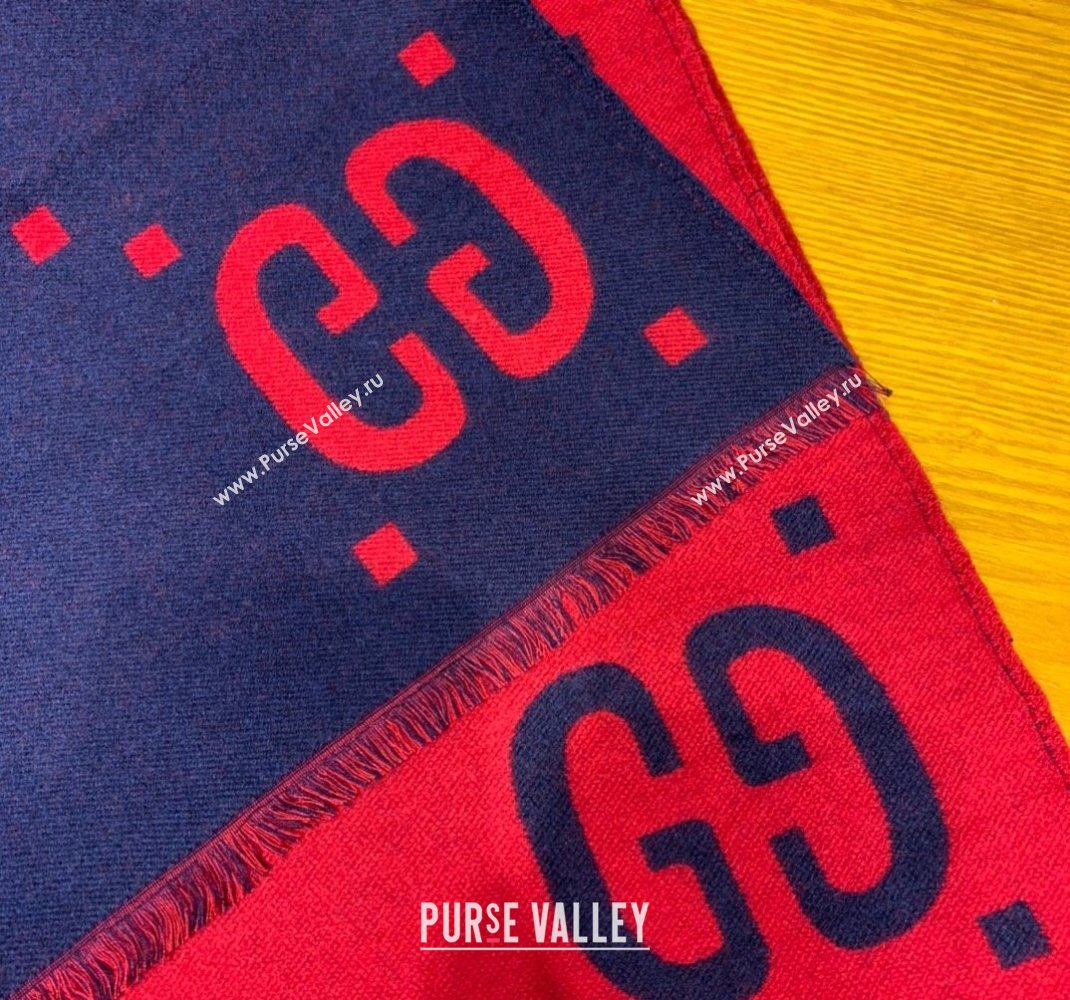 Gucci Jumbo GG Wool Scarf 35x190cm Blue/Red 2023 1206 (WNS-231206109)