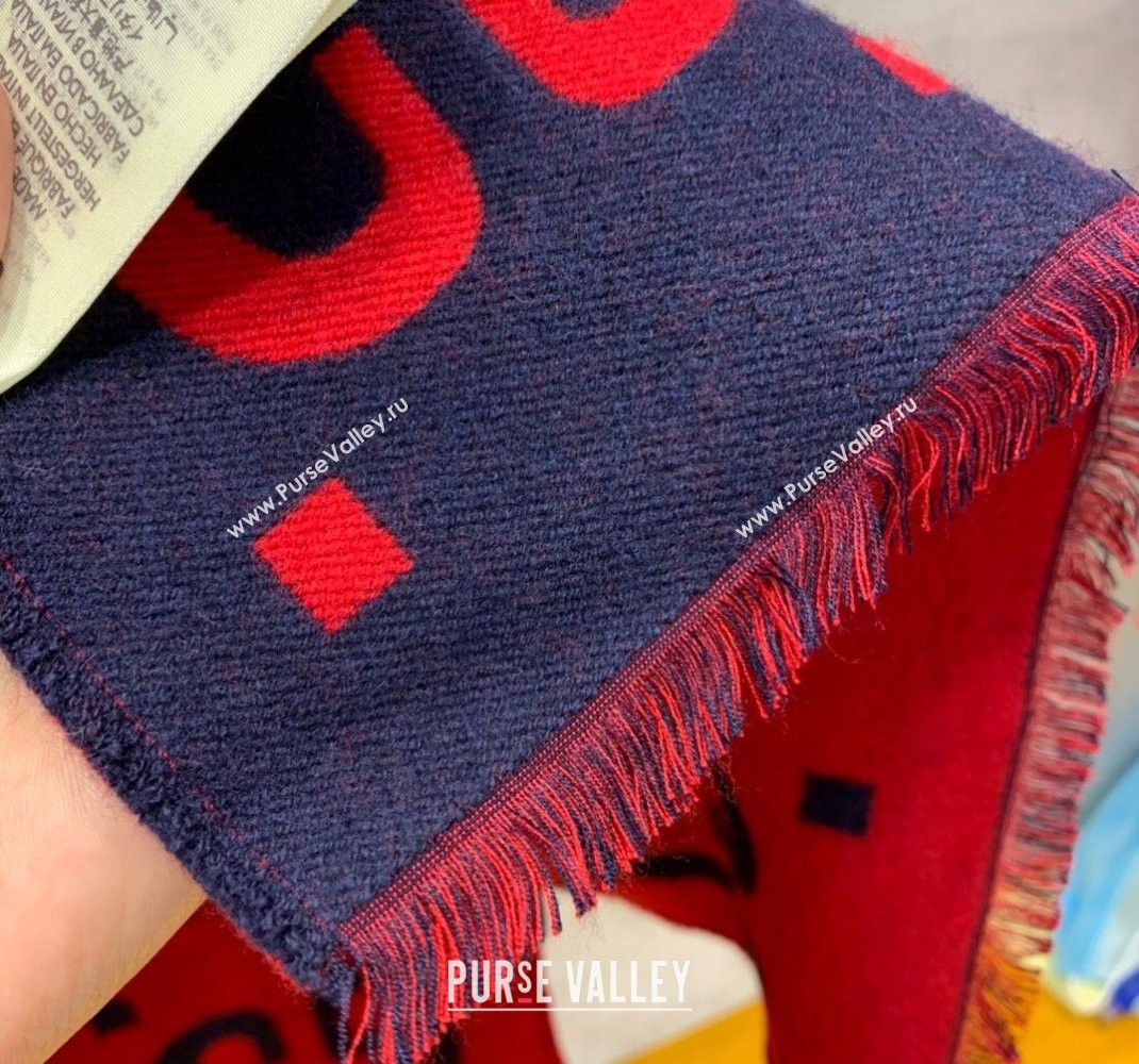 Gucci Jumbo GG Wool Scarf 35x190cm Blue/Red 2023 1206 (WNS-231206109)