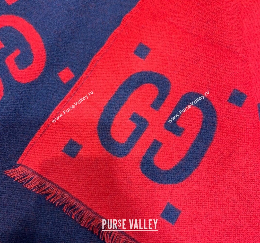 Gucci Jumbo GG Wool Scarf 35x190cm Blue/Red 2023 1206 (WNS-231206109)