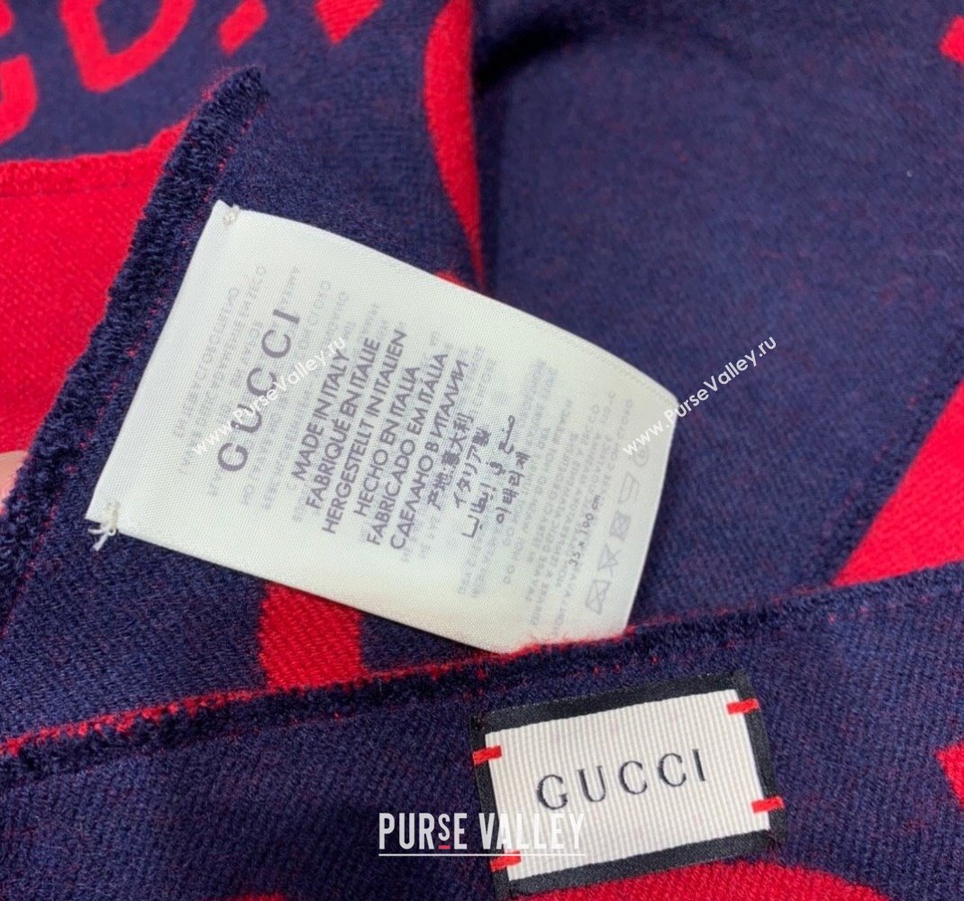 Gucci Jumbo GG Wool Scarf 35x190cm Blue/Red 2023 1206 (WNS-231206109)