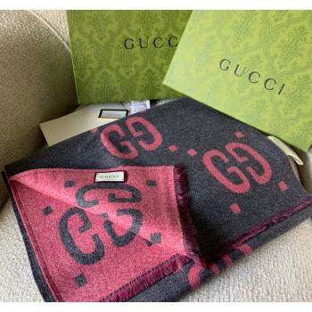 Gucci Jumbo GG Wool Scarf 35x190cm Grey/Pink 2023 1206 (WNS-231206110)