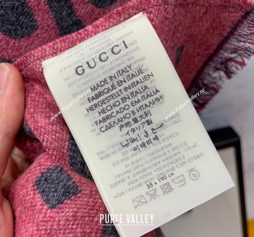 Gucci Jumbo GG Wool Scarf 35x190cm Grey/Pink 2023 1206 (WNS-231206110)