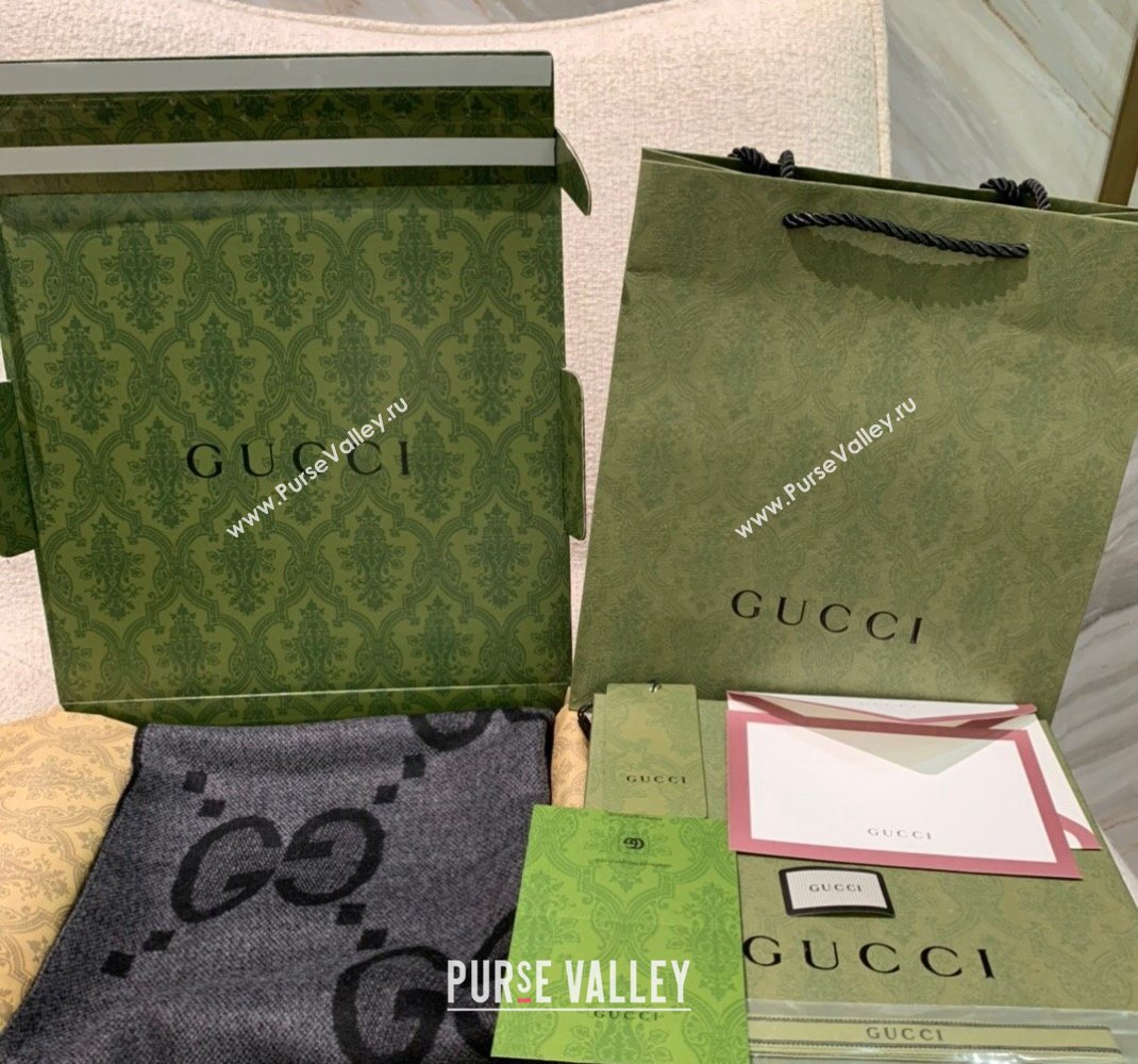 Gucci Jumbo GG Cashmere Scarf 45x200cm Light/Dark Grey 2023 1206 (WNS-231206111)