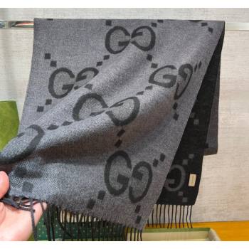 Gucci Jumbo GG Cashmere Scarf 45x200cm Light/Dark Grey 2023 1206 (WNS-231206111)