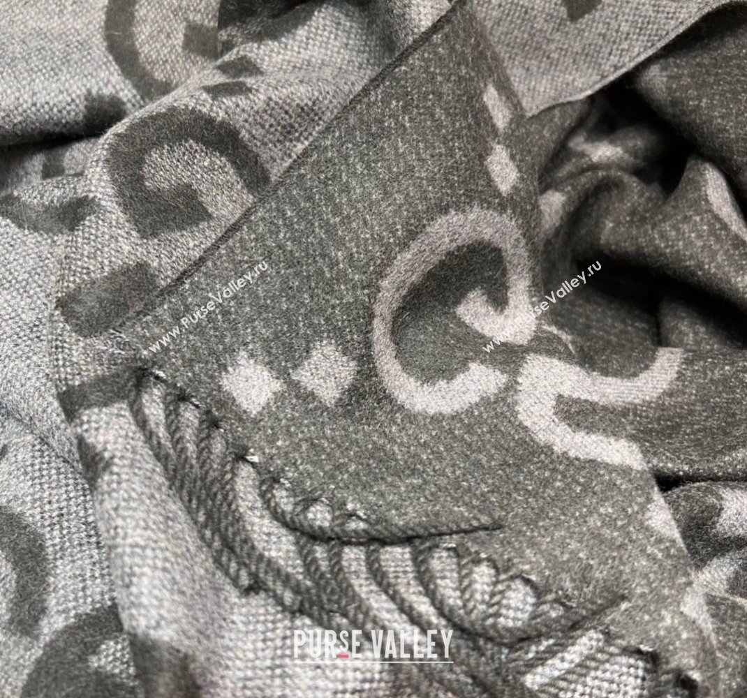 Gucci Jumbo GG Cashmere Scarf 45x200cm Light/Dark Grey 2023 1206 (WNS-231206111)