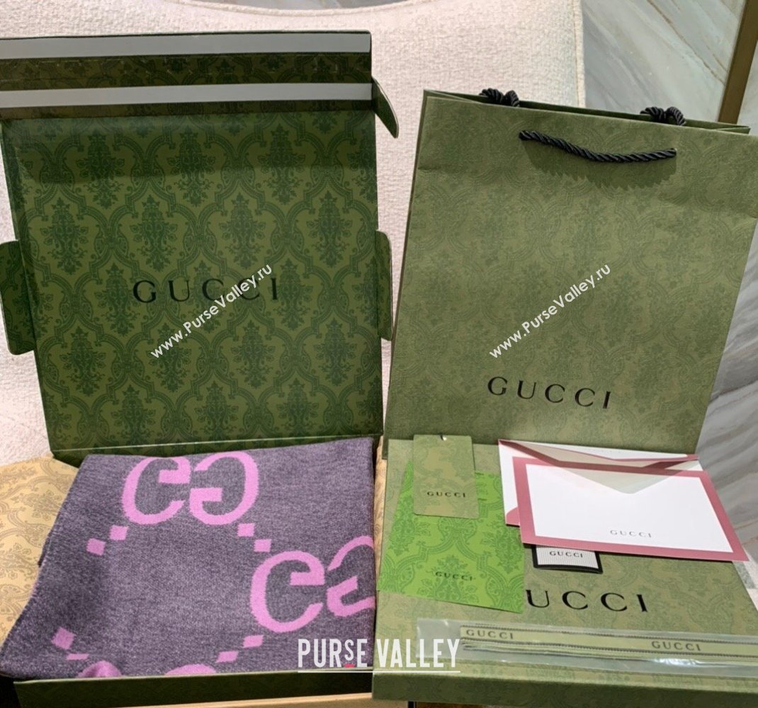 Gucci Jumbo GG Cashmere Scarf 45x200cm Grey/Pink 2023 1206 (WNS-231206112)