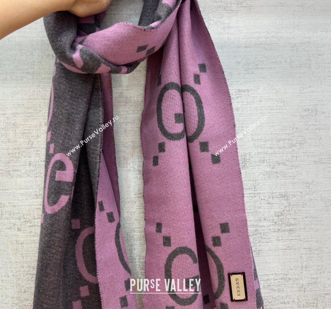 Gucci Jumbo GG Cashmere Scarf 45x200cm Grey/Pink 2023 1206 (WNS-231206112)