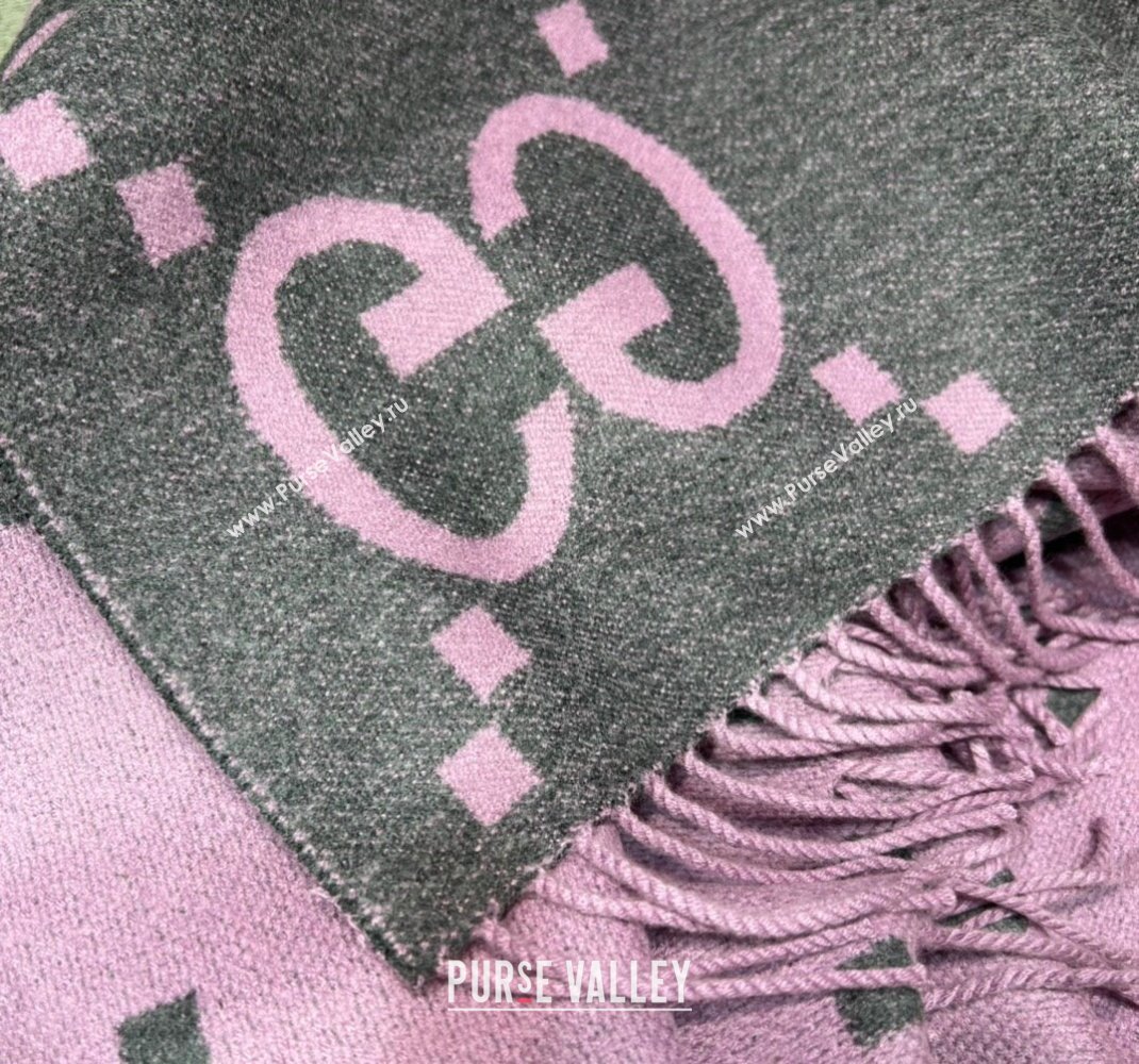 Gucci Jumbo GG Cashmere Scarf 45x200cm Grey/Pink 2023 1206 (WNS-231206112)