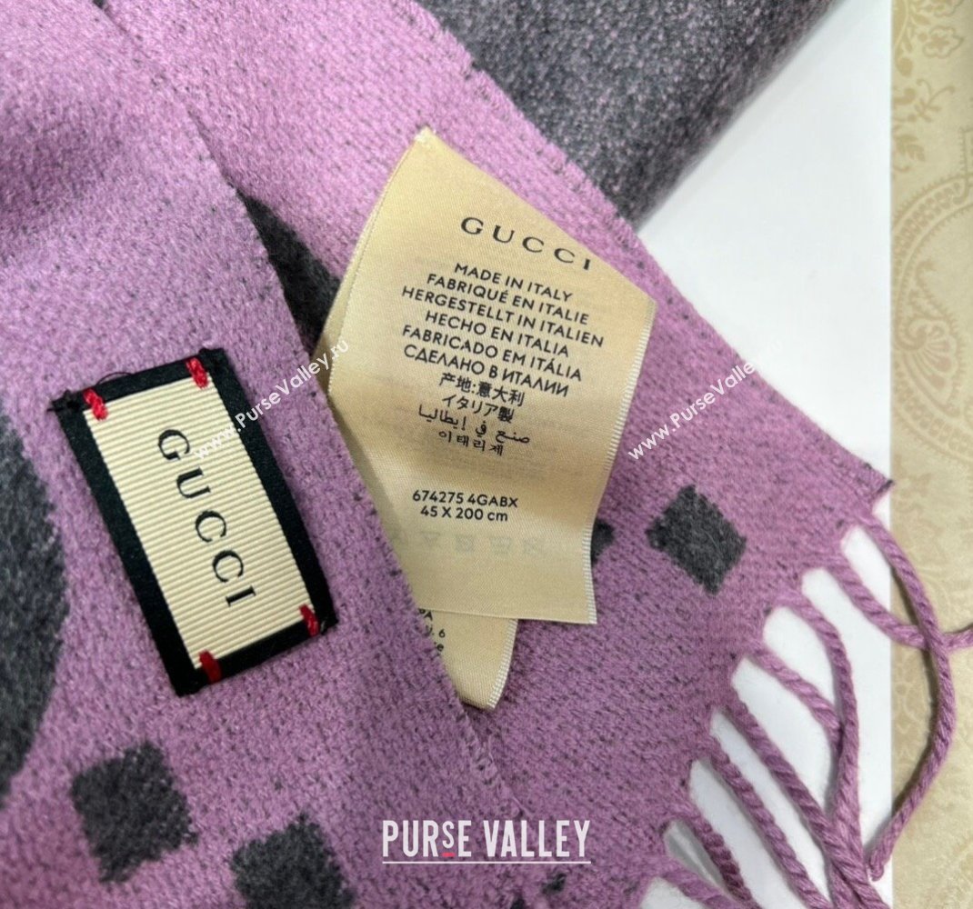 Gucci Jumbo GG Cashmere Scarf 45x200cm Grey/Pink 2023 1206 (WNS-231206112)