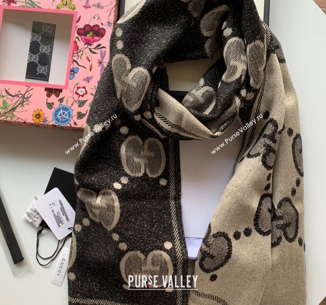 Gucci Shiny Jumbo GG Wool Scarf 45x195cm Black 2023 1206 (WNS-231206113)