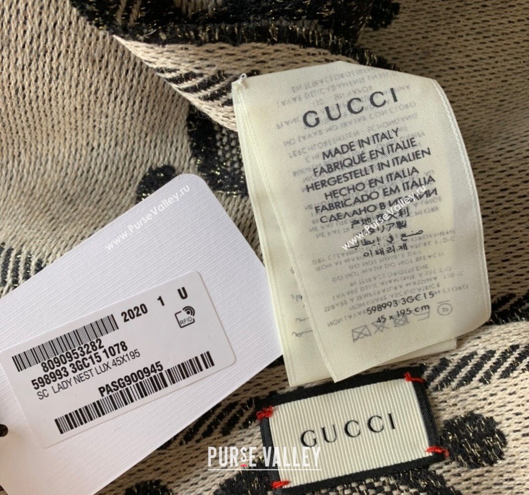 Gucci Shiny Jumbo GG Wool Scarf 45x195cm Black 2023 1206 (WNS-231206113)