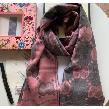 Gucci Shiny Jumbo GG Wool Scarf 45x195cm Grey/Pink 2023 1206 (WNS-231206114)