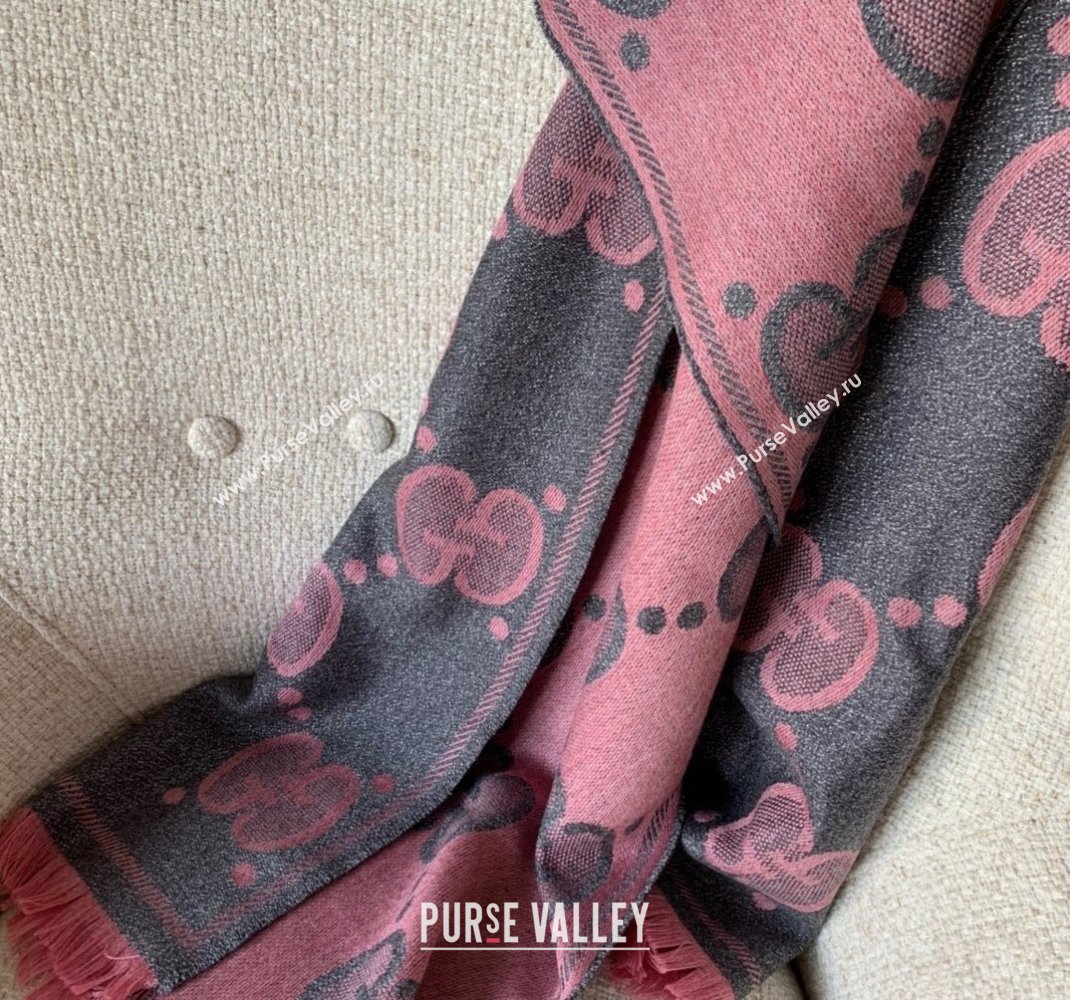 Gucci Shiny Jumbo GG Wool Scarf 45x195cm Grey/Pink 2023 1206 (WNS-231206114)