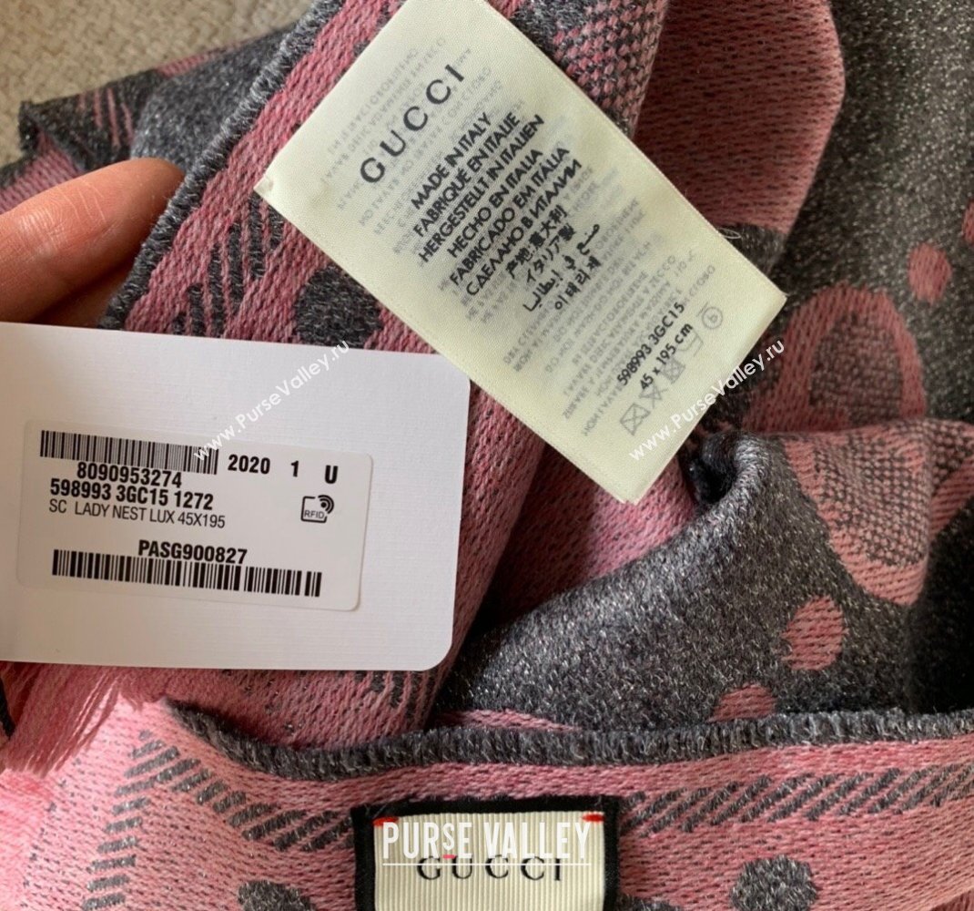 Gucci Shiny Jumbo GG Wool Scarf 45x195cm Grey/Pink 2023 1206 (WNS-231206114)