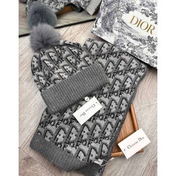 Dior Oblique Knit Hat and Scarf Set Grey 2023 1123 (XMN-231206010)