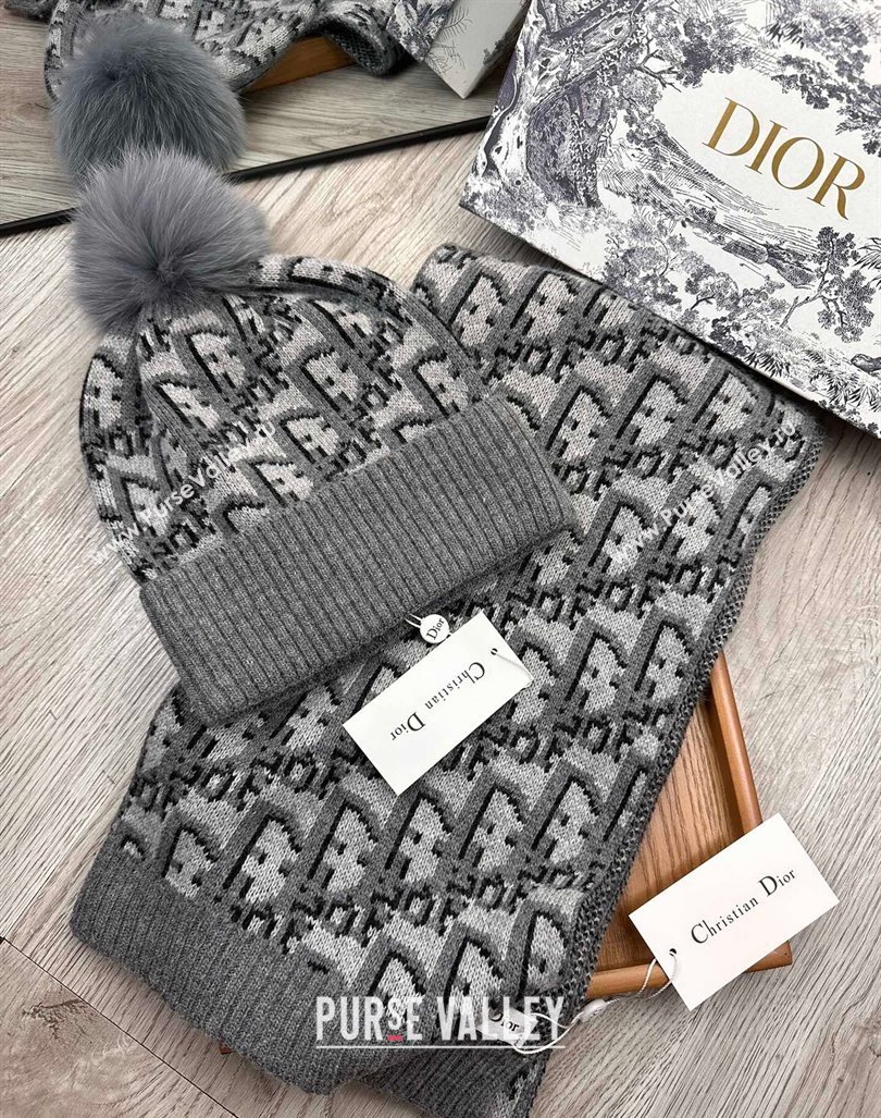 Dior Oblique Knit Hat and Scarf Set Grey 2023 1123 (XMN-231206010)