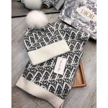 Dior Oblique Knit Hat and Scarf Set White 2023 1123 (XMN-231206011)