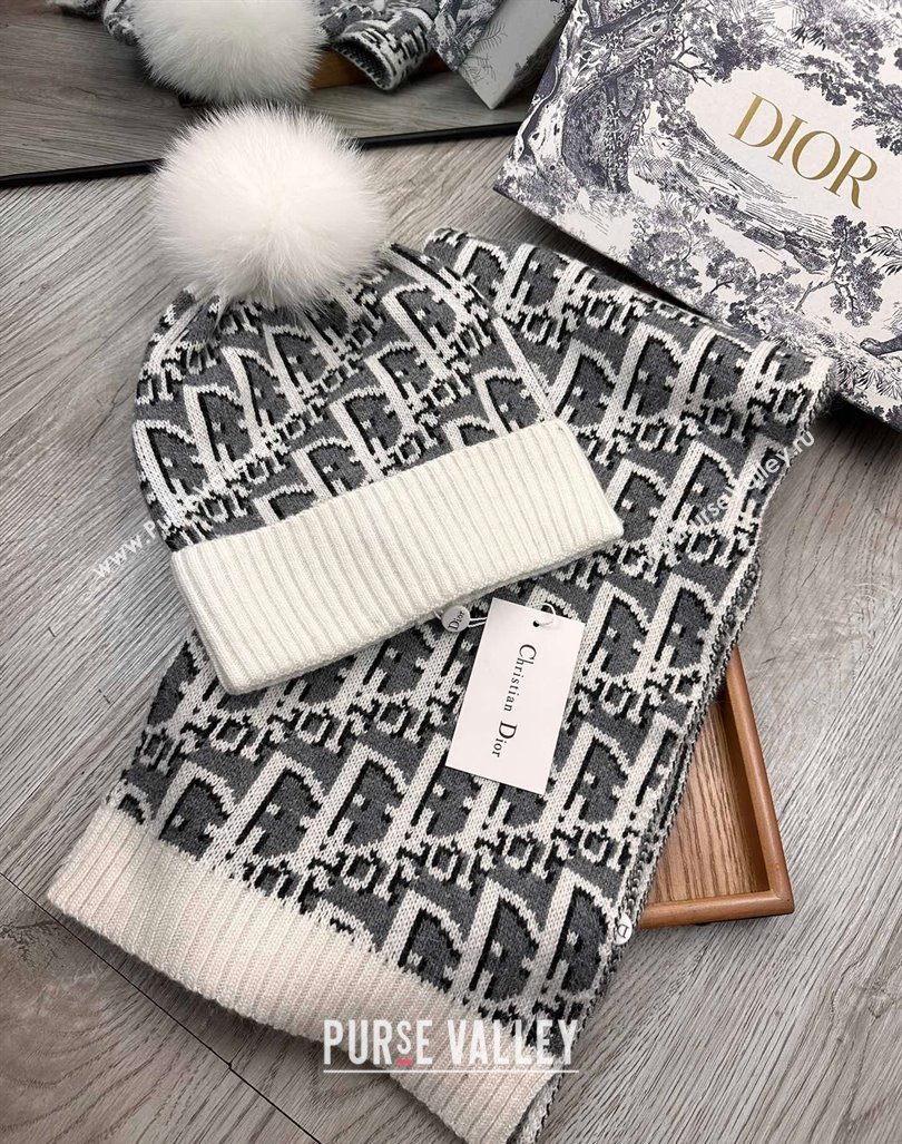 Dior Oblique Knit Hat and Scarf Set White 2023 1123 (XMN-231206011)