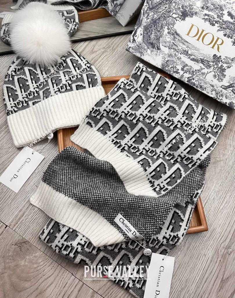 Dior Oblique Knit Hat and Scarf Set White 2023 1123 (XMN-231206011)