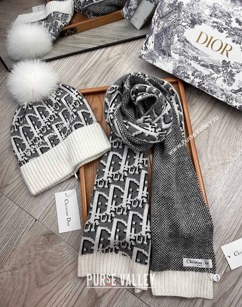 Dior Oblique Knit Hat and Scarf Set White 2023 1123 (XMN-231206011)