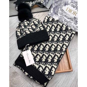 Dior Oblique Knit Hat and Scarf Set Black 2023 1123 (XMN-231206012)